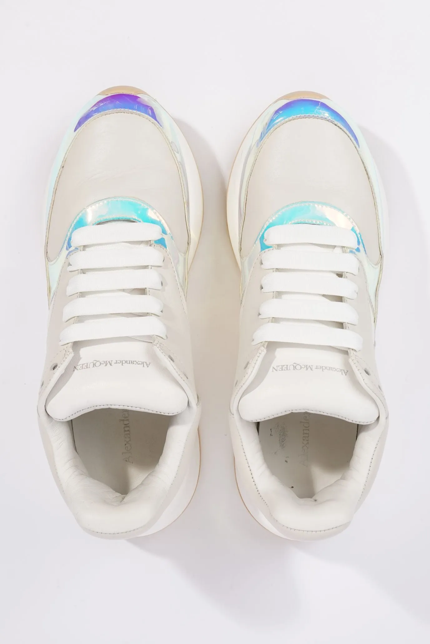 Certainly! Here’s an optimized title for the product:

Alexander McQueen Holographic White Oversized Sneakers - EU 38 / UK 5 - Stylish and Trendy Footwear

Feel free to let me know if you need further modifications!