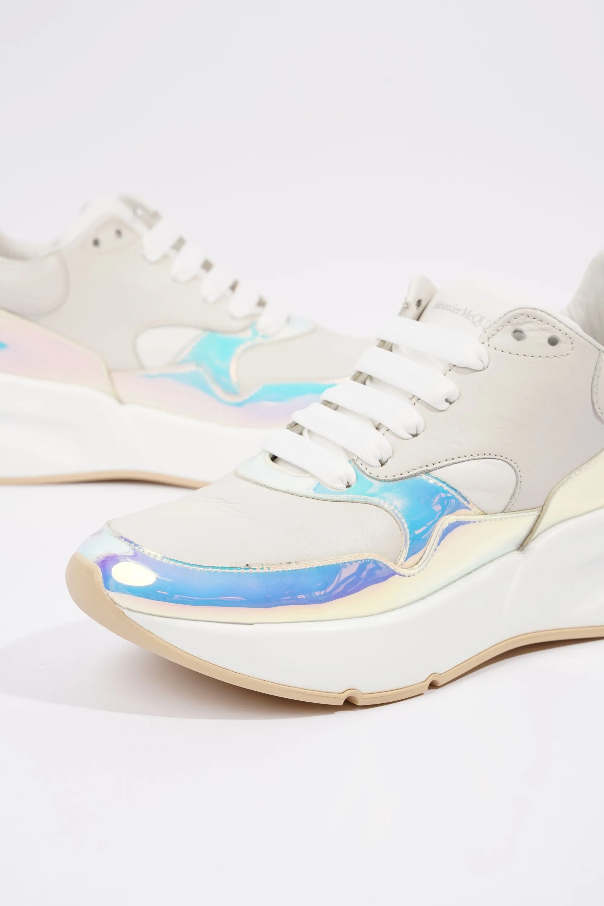 Certainly! Here’s an optimized title for the product:

Alexander McQueen Holographic White Oversized Sneakers - EU 38 / UK 5 - Stylish and Trendy Footwear

Feel free to let me know if you need further modifications!