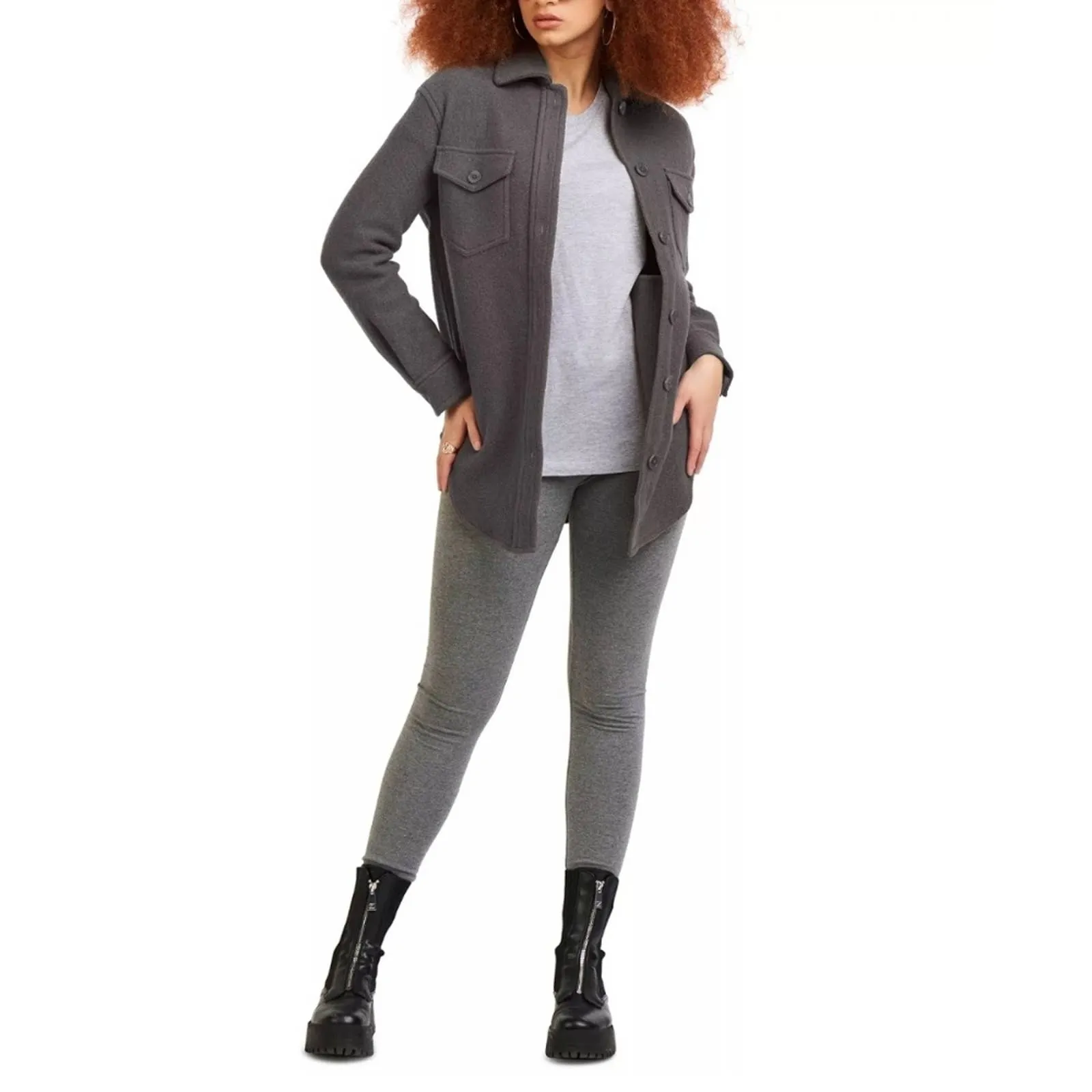 DEX by Black Tape Cozy Shacket Shirt Jacket Grey