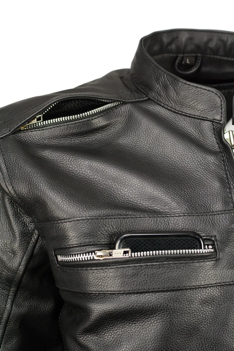 M Boss Motorcycle Apparel BOS11509 Men's Black Armored Leather Cafe Racer Jacket